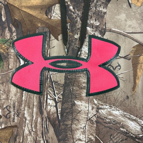 Under Armour Realtree Camo Hoodie Womens Medium Hot Pink Logo Semi-Fitted Jumper - Picture 5 of 9